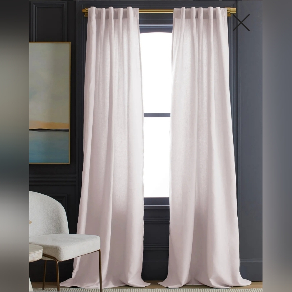 NWT! Quince Linen Vintage Blush Filtering Curtains, 48" x 96"- 2 Panels. (T77)